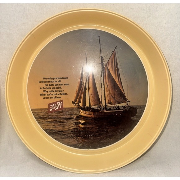 Vintage Schlitz Beer Serving Trays Schooner Sailboat 13" Bar Advertising - Picture 2 of 16